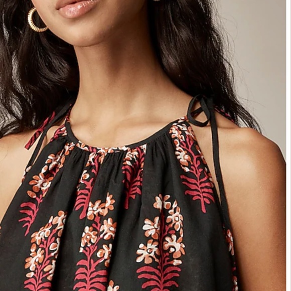 NWT J. Crew Tie-shoulder tank top in cocoa block-print cotton voile size XS - Picture 2 of 5